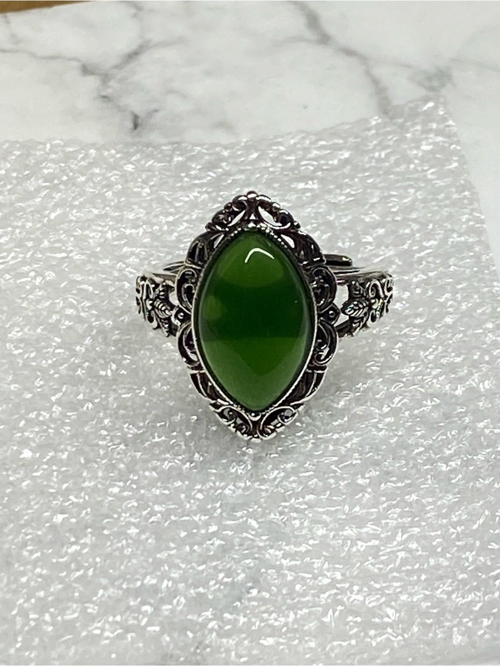 Vintage-Style Green Marquise Stone Ring - Women's Jewelry